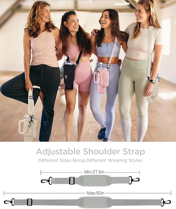 dabria Water Bottle Carrier Bag with Phone Pocket for Stanley 40/30 oz Tumbler Neoprene Water Bottle Holder Pouch with Adjustable Strap Bollus with Straw Cover & Carabiner for Stanley Cup Accessories