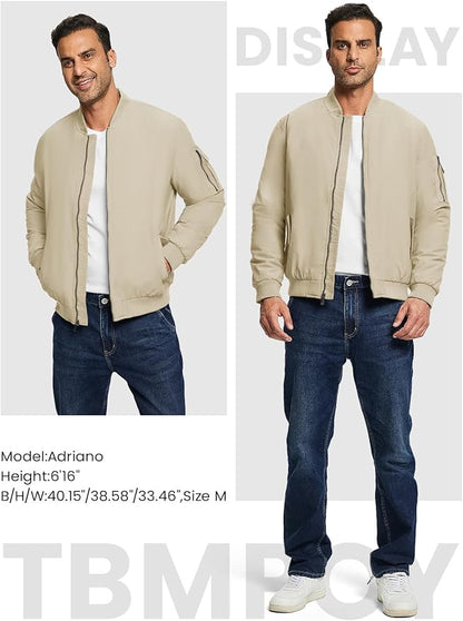 TBMPOY Men's Fall Jacket Winter Windbreaker Bomber Zip Up Padded Softshell Warm Windproof Casual Coat