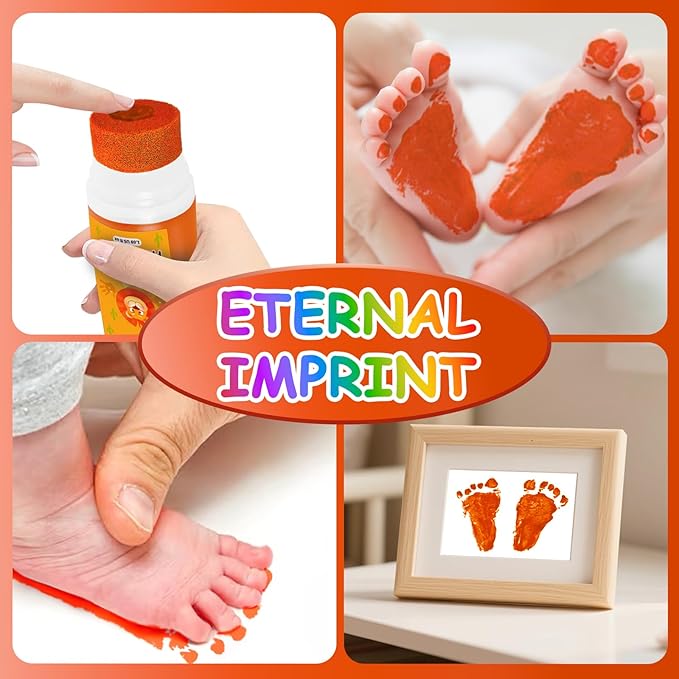 Baby Hand and Footprint Kit with Sponge Head, Baby Ink Hand and Footprint Kit, 1.69 fl oz Non-Toxic and Washable, Paw Print Kit for Dogs Suitable for Babies and Pets, Newborn Memento, Orange