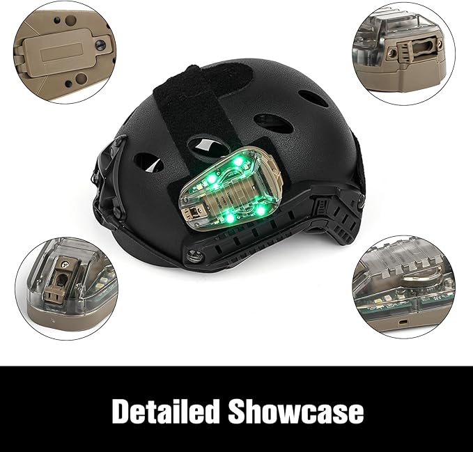 Tactical Helmet IR Strobe Light,Identification Light with Optional 4 Modes, Survival Signal for Outdoor Sports (Brown Base-Green)