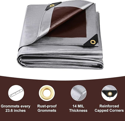 Sunvigor Tarp Waterproof 16x20Ft, Heavy Duty Tarp Cover Extra Thick 14 Mil Tear and UV Resistant, Outdoor Tarps with Grommets and Reinforced Edges for Roof, Camping, Patio, Pool, Boat