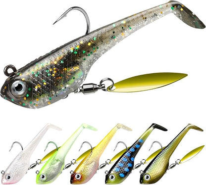 TRUSCEND Easy Catch Pre-Rigged Soft Lures, Unique Vibrating Swim Action and Trembly Sinking Move for More Bites, Amazing Soft Swimbait for Family Fishing, Fishing Lures for Bass Trout Crappie Walleye