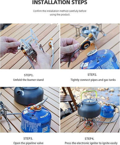 Windproof Portable Backpacking Stove Burner,Piezo Ignition,Stove Adapter,Safe pipeline,High-power,Lightweight,Propane Butane Stove for Camping Hiking Picnic Outdoor-5800W-Plastic Storage Box