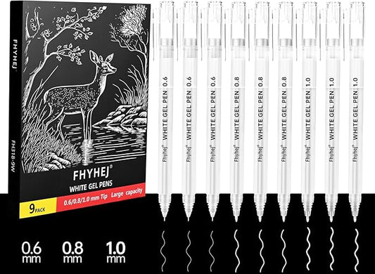 White Ink Gel Pens,Gel Ink Pens Fine Point for Black Paper Highlighting,0.6/0.8/1.0mm Fine-Medium-Bold Tips-White Archival Ink Pens for Drawing,Sketching,Illustration,Card Making,Bullet Journaling