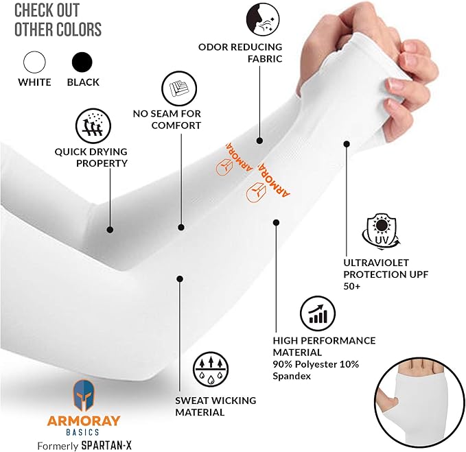 ARMORAY Arm Sleeves for Men or Women - Tattoo Cover Up - Cooling Sports Sleeve for Basketball Golf Football