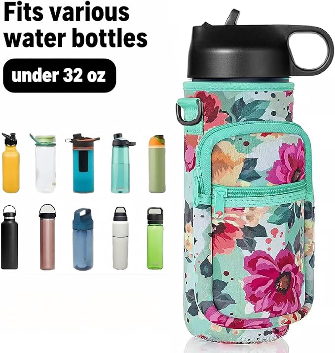 Insulated Water Bottle Holder Sling Bag with Phone Pocket, Adjustable Crossbody Strap for Walking, Hiking, Camping, Fishing
