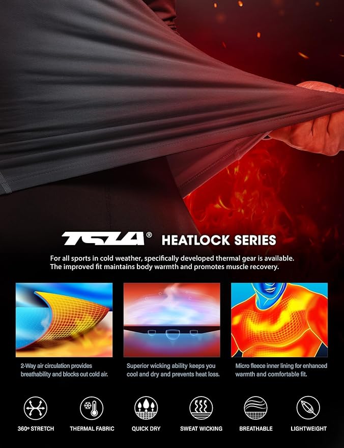 TSLA Men's Thermal Long Sleeve Compression Shirts, Athletic Base Layer Top, Winter Gear Running T-Shirt