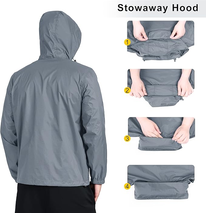 Outdoor Ventures Men's Rain Jacket Waterproof Lightweight Packable Rain Shell Raincoat with Hood for Golf Hiking Travel