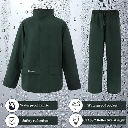 Rain Suit For Men & Women Waterproof Heavy Duty Rain Gear Reflective Jacket for Fishing Outdoor Work Raincoats