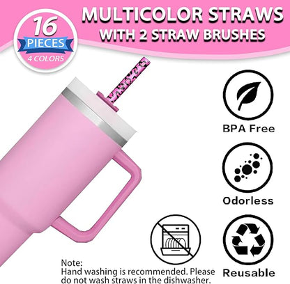 Replacement Leopard Thick Straws for Stanley|Owala|Simple Modern 40oz 30oz Tumbler-16 PCS | Reusable Plastic Cheetah Animal Drinking Straws for Stanley Adventure Quencher Travel Tumbler