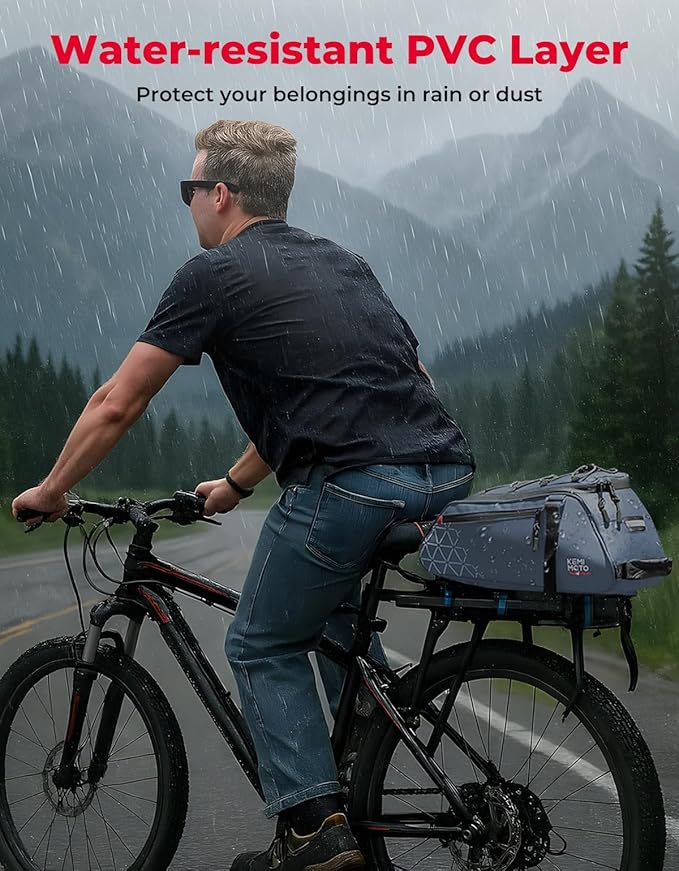 KEMIMOTO Rear Bike Rack Bag - 8L PVC Water Resistant Ebike Bags for Bicycle Rear Rack, Bicycle Trunk Pannier for Commuter Travel Shopping and Cycling (Blue)