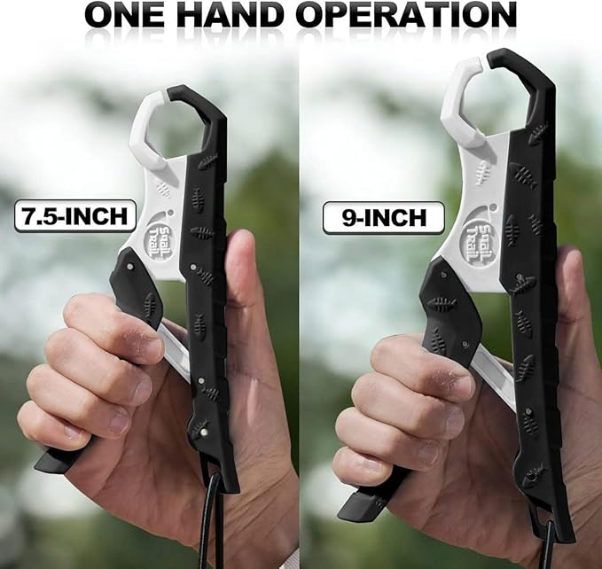 SNAIL TRAIL 7.5''/9'' Floating Fish Gripper, Fishing Grabber, Catfish Mouth Pliers, Caught Bass Holder, Digital Scale Hook Clamp, Saltwater Lip Grip Tool with Lanyard, Gifts for Men