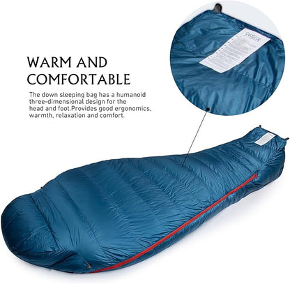 Ultralight Mummy Down Sleeping Bag 650 Fill Power Duck Down Suits for 32 Degree F for Camping Hiking Backpacking
