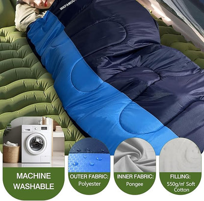 XL 10 Degree Sleeping Bags Waterproof for Adults 350GSM Machine Washable with Compression Sack for 3-4 Season Camping Outdoor