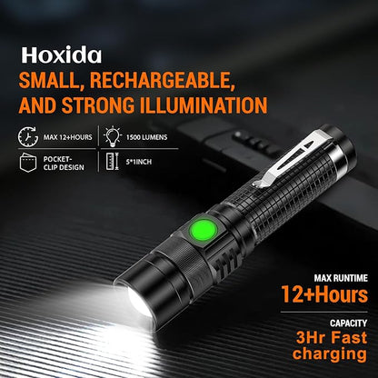 Pocket EDC Flashlight Rechargeable - 4.9inch & Emergency One Click SOS, Super Bright Small LED Flashlight 3Hr USB-C Fast Charging, Waterproof Portable Small EDC Flashlight for Home, Camping, Hiking