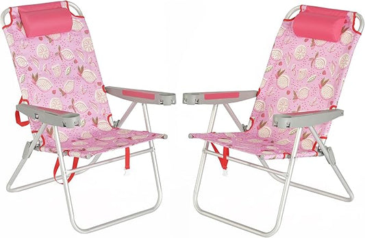 SUNNYFEEL 17" Tall Oversized Beach Chairs 2 Pack for Adults Heavy Duty 500 LBS, 5 Position, Portable High Folding Camping Chair with Cup Holder for Outdoor/Lawn/Trip, Foldable Sand Chairs for Adults