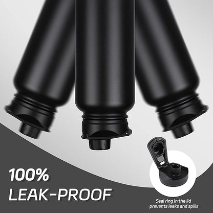 HASLE OUTFITTERS 32 oz Insulated Water Bottle Stainless Steel Double Walled Vacuum Sports Water Bottle with 2 Lids (Straw and Spout Lid) for Gym Camping Hiking(Black,8)