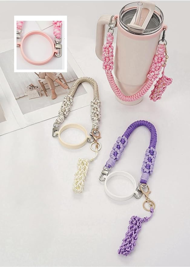 Outman Cup Accessories Set Water Bottle Holder Sling,Siliocne Straw Cover,Lipstick Holder Fits Most 16-40oz Water Bottles Compatible with Stanley Cup