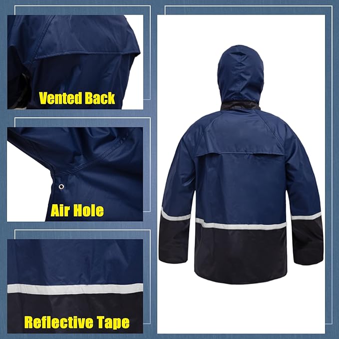 RainRider Waterproof Breathable Suits for Men - Durable Oxford Rain Jacket Coat With Pants