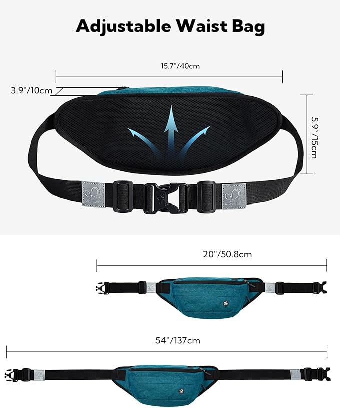 WATERFLY Running Belt Fanny Pack: Runner Marathon Jogging Waist Pack Sport Workout Exercise Fitness Phone Holder Belt for Men Women Jogger Slim Waistband Black