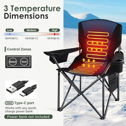 Homcosan Heated Camping Chair for Adults, Portable Outdoor Chairs with 3 Heat Levels, Oversized Foldable Lawn Chairs Without Power Bank, Perfect for Camping, Outdoor Sports, Picnics, Fishing (Blue)