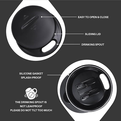 Ideus 16 oz (470 ml) Insulated Coffee Mug with Handle and Lid, Double Wall Stainless Steel Vacuum Thermal Coffee Mug, Travel Coffee Cup Thermal Cup for Home and Office, Leopard Black