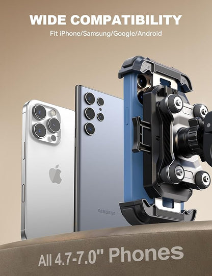 JOYROOM Motorcycle Phone Mount Holder - [Dual Vibration Dampener] 150mph Anti-Shock Phone Holder for Motorcycle [Upgrade Metal Handlebar Clamp] - Bicycle Bike Phone Holder Mount for 4.7-7" Cell Phones