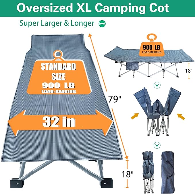 2 Pack Extra Large Cot 32" Width Camping Cot with Mattress Comfortable Sleeping cots for Adults with Carry Bag XXL Cots for Camping Bed Folding Cot Heavy Duty for Home Office Outdoor Indoor