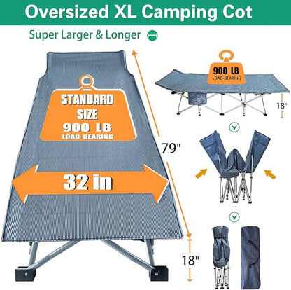 2 Pack Extra Large Cot 32" Width Camping Cot with Comfortable Mattress for Adults Oversize XXL Cots for Camping Bed Folding Cot Heavy Duty with Carry Bag for Outdoor Indoor Home