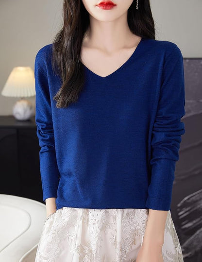 Chanyarn Women's 100% Merino Wool Base Layer Shirt Tops V Neck Long Sleeve Travel Hiking Tee T Shirt Pullover Sweater