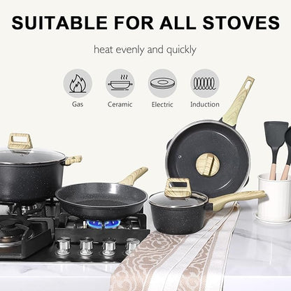 GiPP Ceramic Nonstick Pots and Pans Set - 18 Pcs Non Stick Cookware Set, Non-toxic Healthy Kitchen Cooking Set w/Frying Pans Set, Dishwasher Safe, PFAS PTFE PFOA PFOS Free