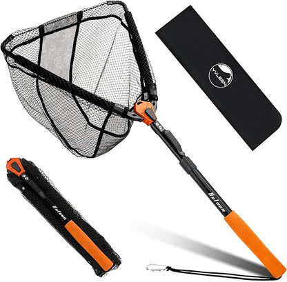 YVLEEN Floating Fishing Net Fish Landing Net - Upgraded Design Foldable & Lightweight Freshwater Fishing Landing Net, Ultra-Thin Rubber Fish Net Easy Catch and Release, Fishing Gifts for Men