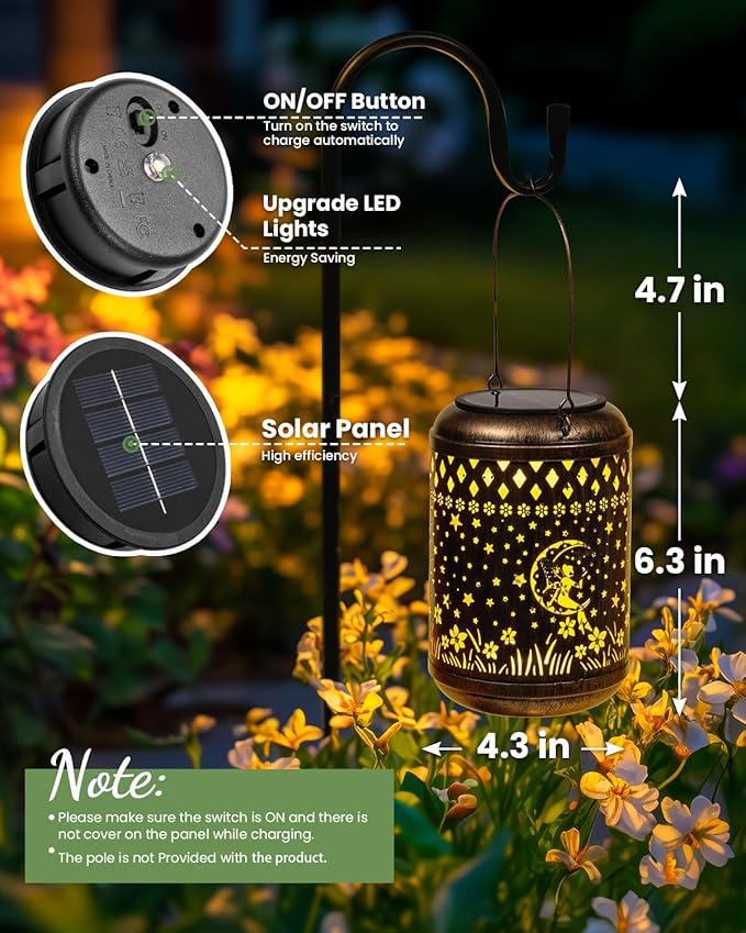 Solar Lanterns Outdoor Hanging Waterproof,2Pack Fairy Garden Decor Gifts for Women Mom, Solar Lights Metal Fall Decoration Outside for Yard, Patio,Garden,Backyard,Porch