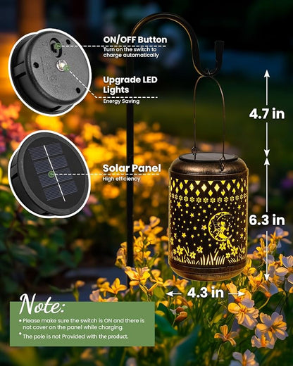 Solar Lanterns Outdoor Hanging Waterproof,2Pack Fairy Garden Decor Gifts for Women Mom, Solar Lights Metal Fall Decoration Outside for Yard, Patio,Garden,Backyard,Porch