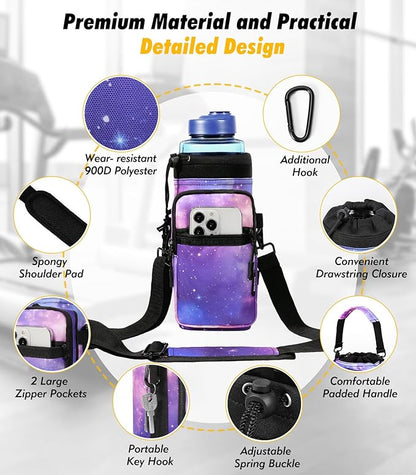 Nuovoware Water Bottle Carrier Bag,25oz/40oz/64oz Bottle Pouch Holder,Adjustable Shoulder Hand Strap 2 Pocket Sling Neoprene Sleeve Sports Accessories for Hiking Travelling Camping