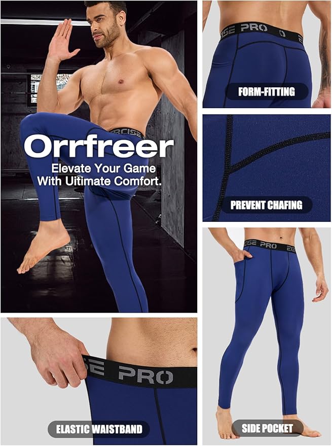 4 Pack Men’s Compression Pants Running Tights Workout Leggings for Men Athletic Base Layer Bottoms with Pockets