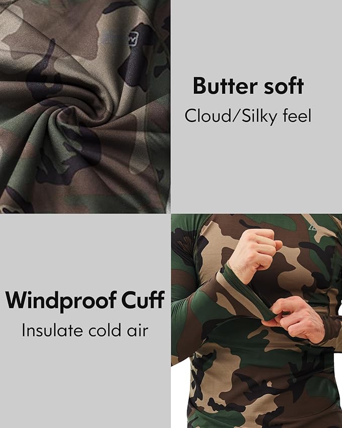 CL convallaria 2 Pack Mens Thermal Underwear Fleece Lined Long Johns Winter Base Layer Cold Weather Hunting Gear