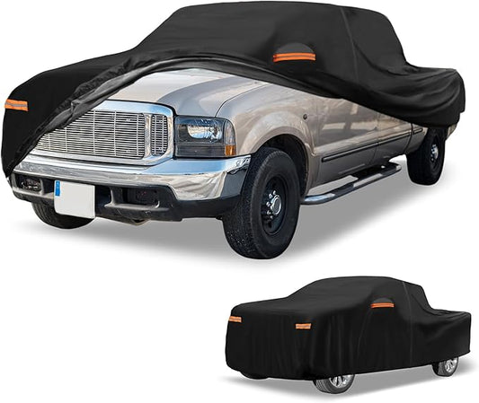 Universal Car Cover Waterproof All Weather 210D-PU, UV Sun Rain Protection, Fits for Truck Length 251"-266", with Left Side Zipper, Black