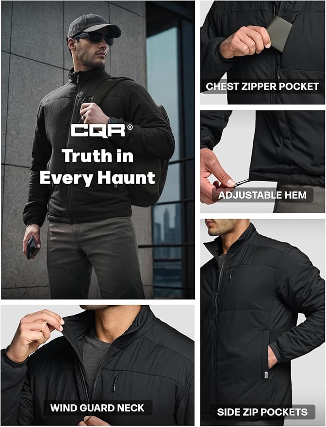 CQR Men's Lightweight Insulated Jacket, Windproof Packable Water Resistant Warm Active Coat for Hiking Work Outdoor Tactical