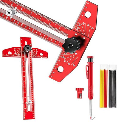 Greywolf Carpenter's Ruler, 18-inch Aluminum Sliding T-Square, Adjustable Angle, with Imperial and Metric Graduations, Multi-Purpose Carpenter's Ruler for Measuring Angles, Positions, and Lines