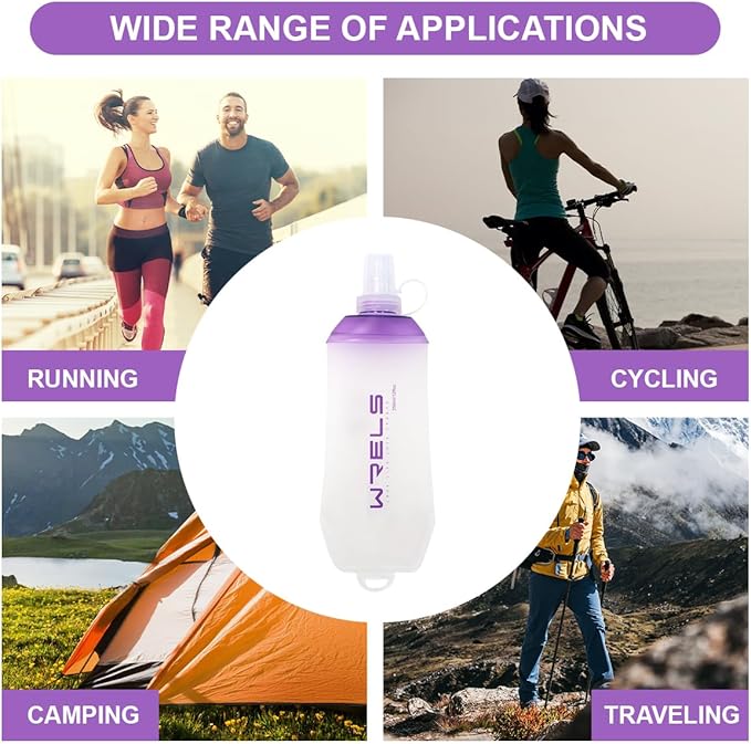 200ml/350ml/500ml Collapsible Soft Flask,BPA Free Folding Soft Water Bottle with Hanging Ring,Lightweight TPU Hydration Flask for Running Marathon Cycling Hiking
