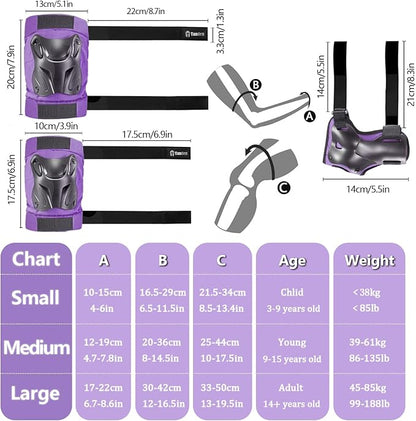 Skating Protective Gear Knee and Elbow Pads Wrist Guards for Roller Skating Skateboarding, Skate Pads Adult Knee Pads