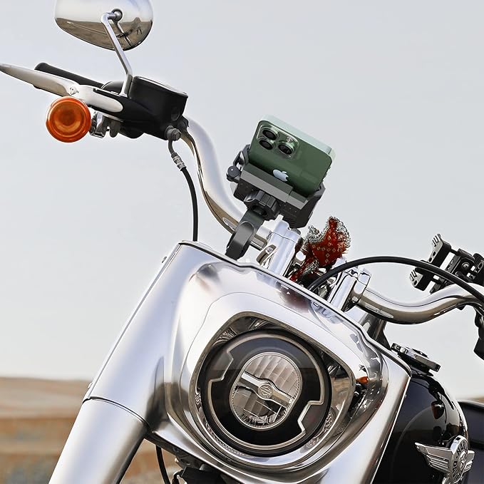 New Upgraded Bike Phone Mount Holder Two Connectors Quickly Lock and Release,360°Rotatable Bicycle Motorcycle Scooter Accessories Handlebar Phone Clip Suitable for 4.0"-7.0" Smartphone (Purple)