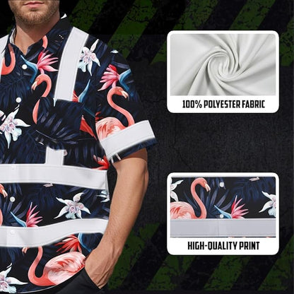 High Visibility Hawaiian Shirt for Men Tropical Shirts Custom Name Floral Outfit Reflective Safety Workwear