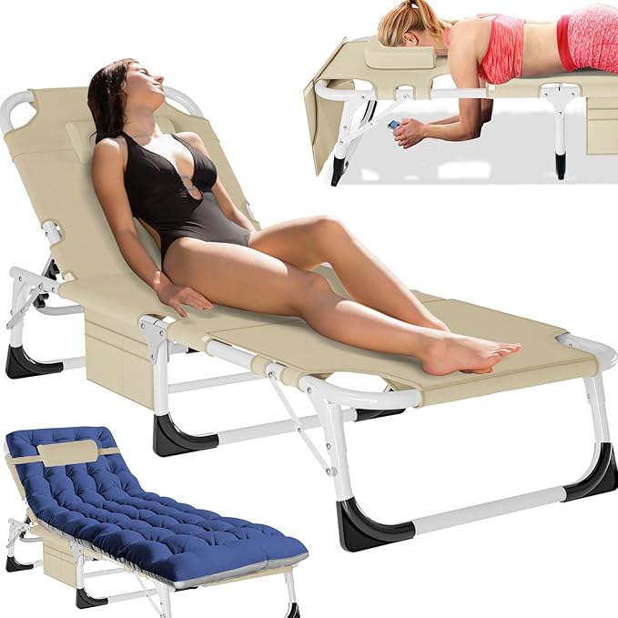 MOPHOTO Tanning Chair, Outdoor Sunbathing Lounge Chair 5-Position, Folding Chaise Lounger, Sun Tanning Lounger with Face Hole, Perfect for Pool Beach Patio