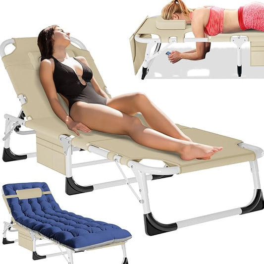 MOPHOTO Tanning Chair, Outdoor Sunbathing Lounge Chair 5-Position, Folding Chaise Lounger, Sun Tanning Lounger with Face Hole, Perfect for Pool Beach Patio