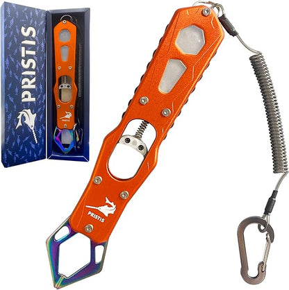Pristis Metal Fish Lip Gripper, Heavy Duty Stainless Steel Fishing Grabber with Lightweight Aluminium Handle, Hook Remover Holder for Caught Fish, Snakehead Grab Grip Tool for Freshwater Saltwater
