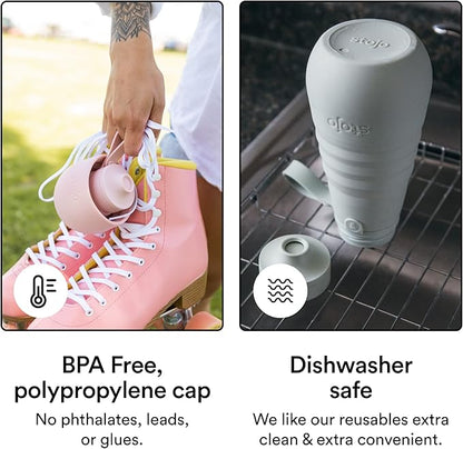 STOJO Collapsible Sports Water Bottle - Leak-Proof Reusable Silicone Travel Cup for Hot & Cold Drinks - Microwave & Dishwasher Safe - AS SEEN ON TODAY SHOW - Parent (Carnation)