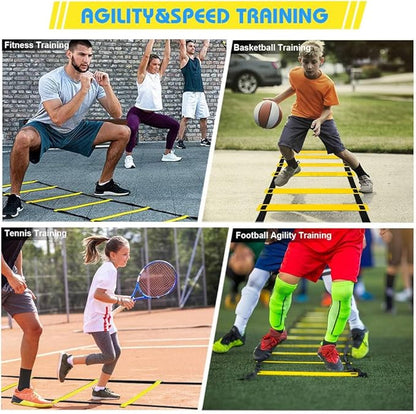 Soccer Speed Agility Training Set - 20FT Agility Ladder 12/16 Sports Cones and Soccer Kick Trainer Football Training Equipment Footwork Drills for Youth and Adults