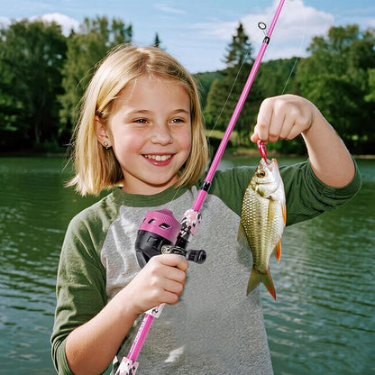 Kids Fishing Pole Set, Telescopic Fishing Rod Reel Combo Kids Starter Kit with Lures Tackle Box, Foldable Stool and Portable Bag for Boys Girls Younth